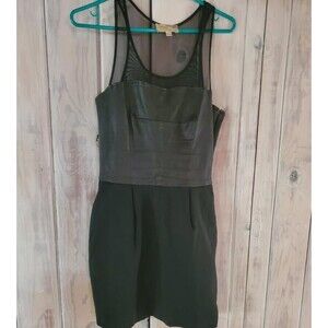 Elizabeth & James Size 10 Stiletto Real Leather & Ponte Knit Black Dress